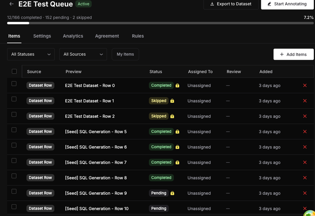 Queue items