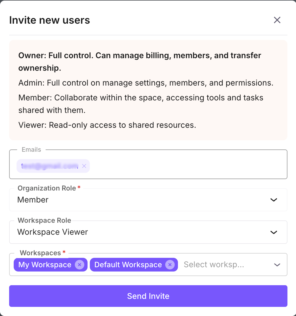 Invite modal